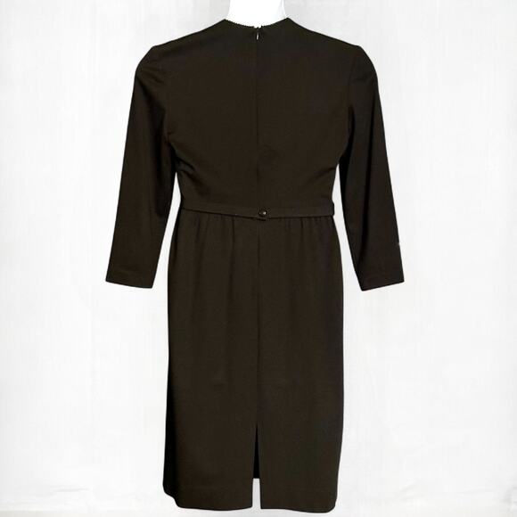 Vintage 70s Caron Petite Black Rhinestone Cocktail Dress 10P Bow Belt Retro Midi - Picture 7 of 10